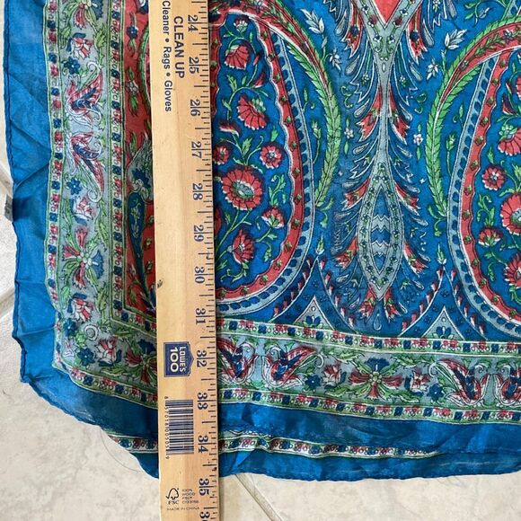 Vintage 100% Silk Scarf Shawl Head Wrap Blue approx. 70x18” - Picture 8 of 9